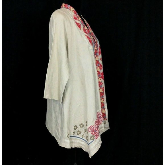 NEW Embroidered Drape Cardigan Jacket M Linen Boho - Picture 4 of 10